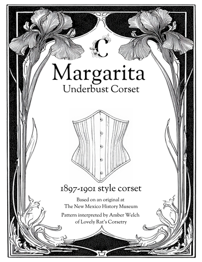 Advertisement for Margarita Underbust Corset with decorative floral frame