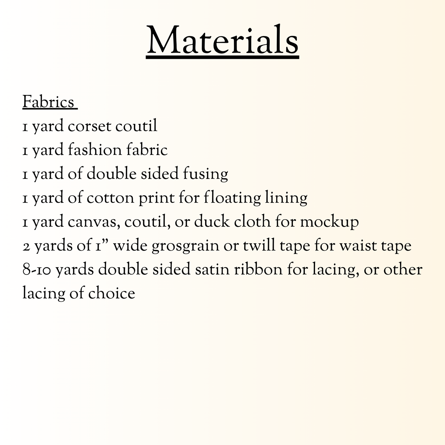 list of materials required for making a pattern