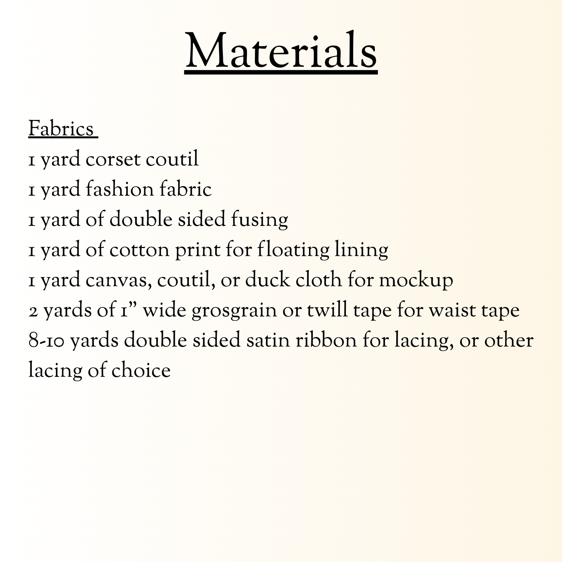 list of materials required for making a pattern