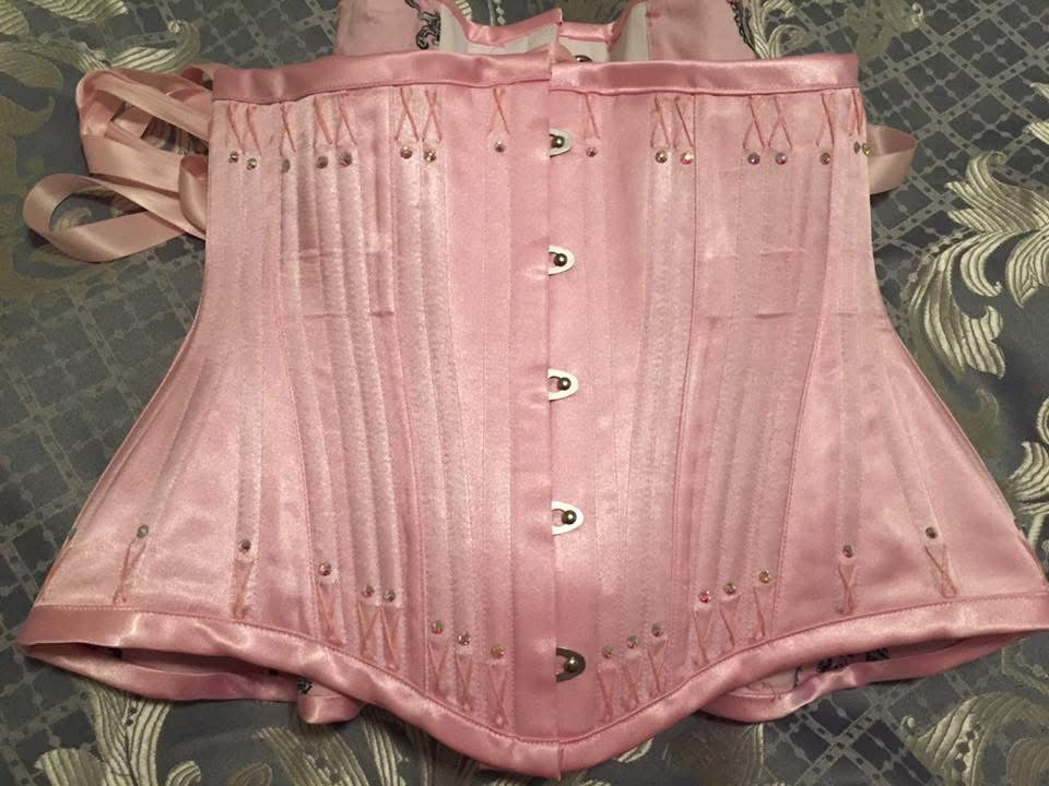 Pink Satin Victorian Underbust corset 24" waist Hand Sewn Flossing