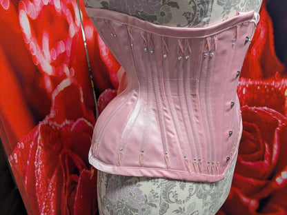 Pink Satin Victorian Underbust corset 24" waist Hand Sewn Flossing