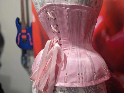 Pink Satin Victorian Underbust corset 24" waist Hand Sewn Flossing