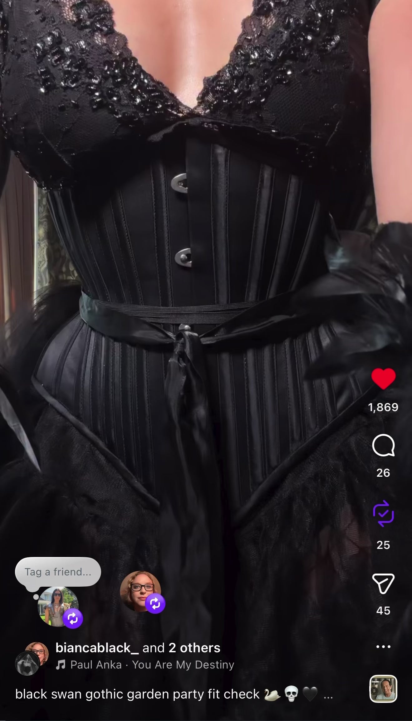 Gothic model in all black wearing victorian inspired corset